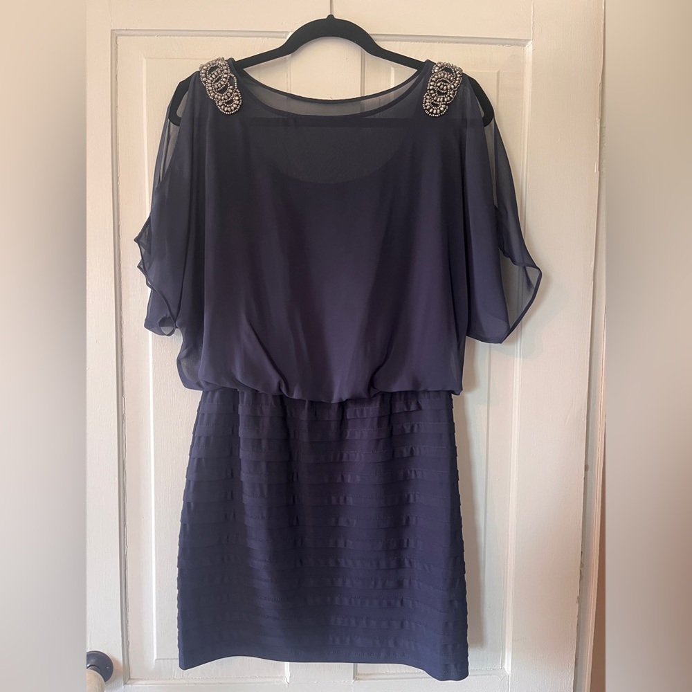 R & M Richards Navy Blue Cold Shoulder Dress